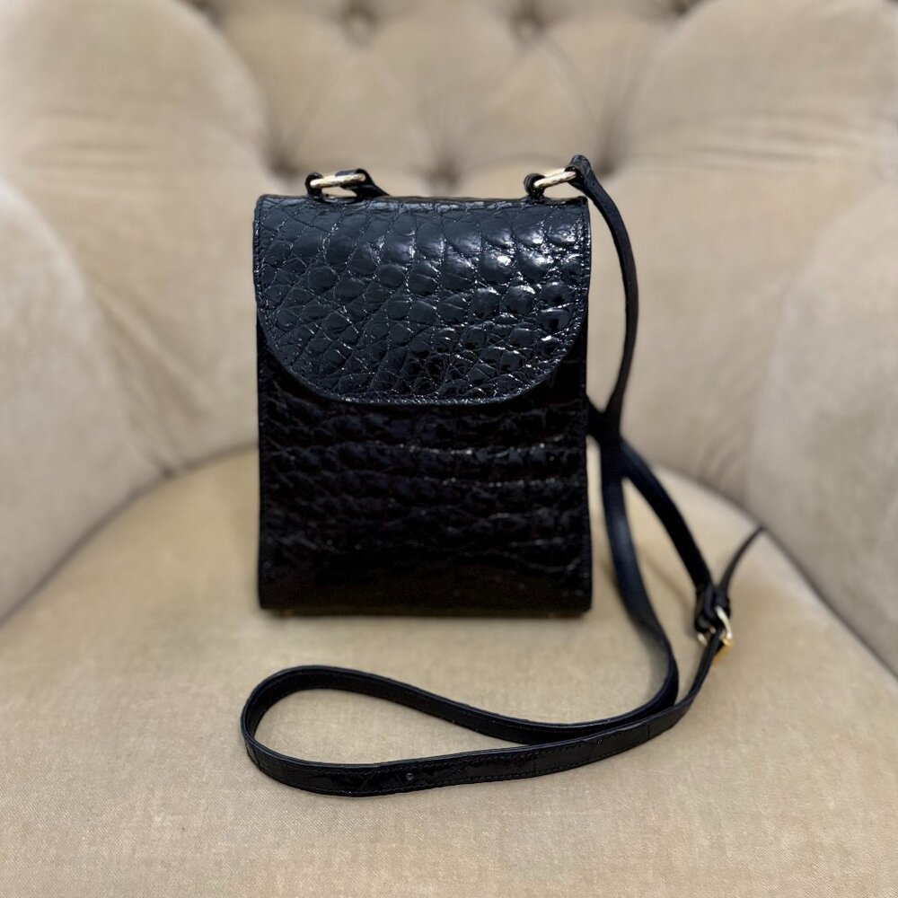 VTG Auth DONNA ELISSA Genuine Crocodile Black MINI Crossbody Bag